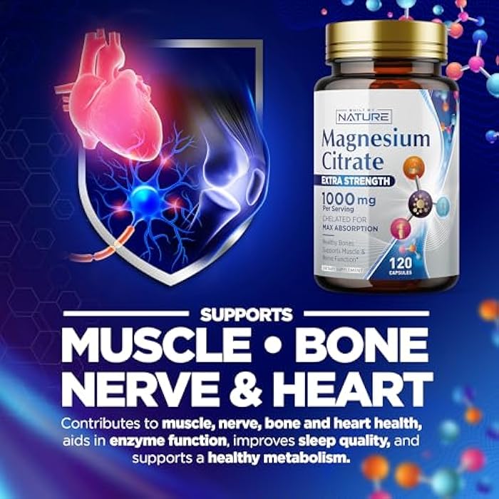 Built By Nature Magnesium Citrate 1000mg - Max Absorption & High Potency Magnesium Complex Supplement for Heart, Muscle, Nerve, Bone Health & Stress Relief - Non-GMO, Gluten-Free - 120 Vegan Capsules - Image 4
