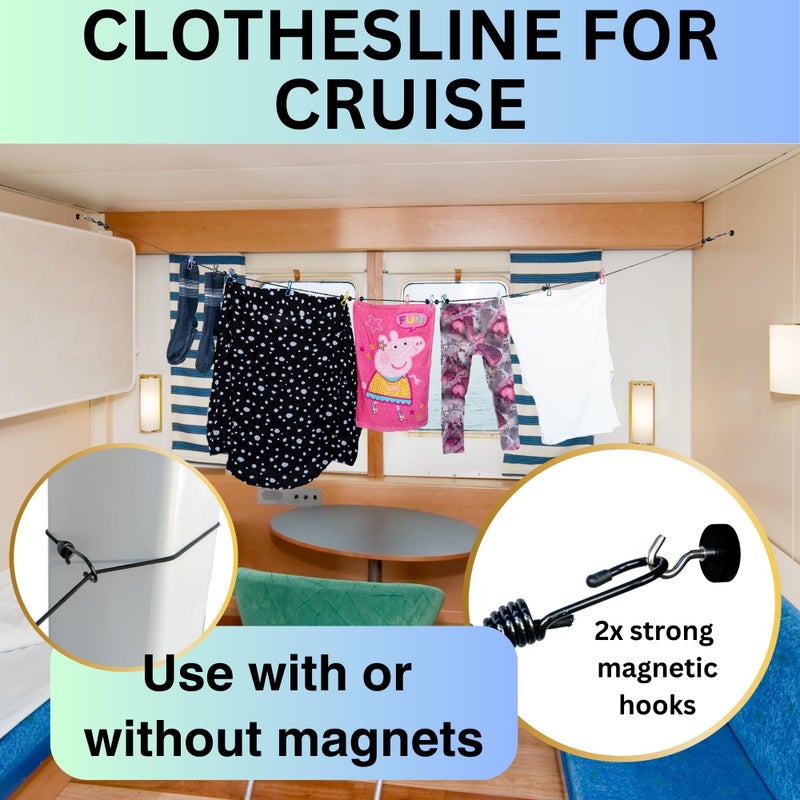 Nordmoose Magnetic Clothesline for Cruise Ship Cabin Approved - Strong Rubber Coated Non-Scratch Magnets, Travel Clothesline for Cruise Ship Essentials 2026 Updated Stronger Magnets - Image 3