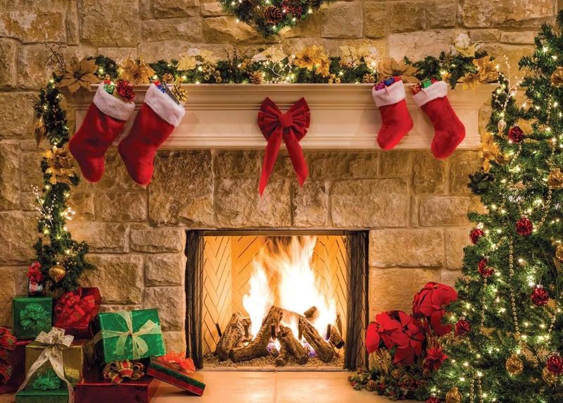 SJOLOON 8x6ft Christmas Photography Backdrops Child Christmas Fireplace Decoration Background for Photo Studio (11209) - Image 1