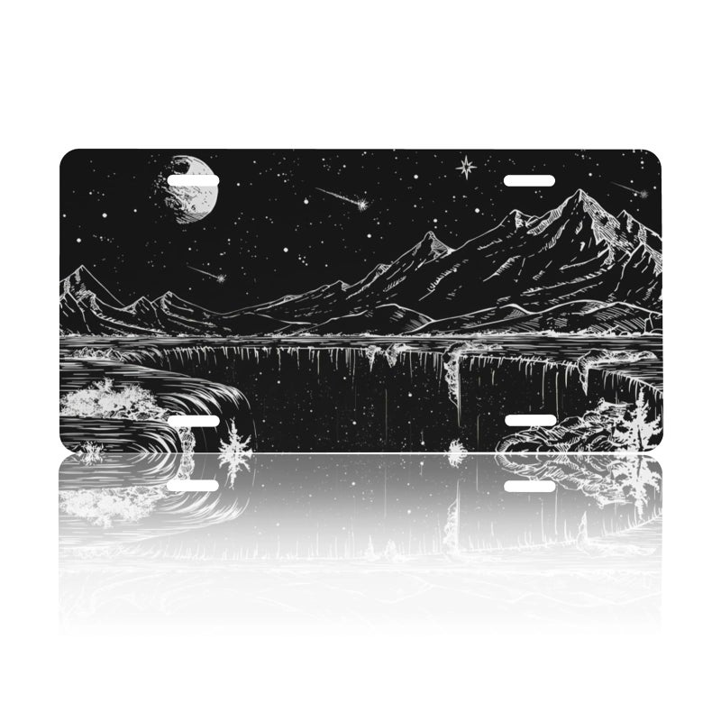 CTVSLFU Front License Plate Cover â€“ Aluminum Metal Car Accessory, Rust-Proof Novelty Vanity Tag Decor for Men & Women, 6x12 with 4 Holes - Starry Sky Mountain 010 - Image 1