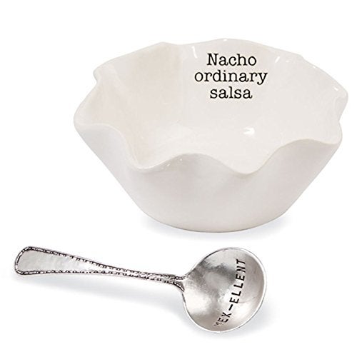 Mud Pie Salsa Ceramic Dip Cup Set, Nacho, White & Silver - Image 3