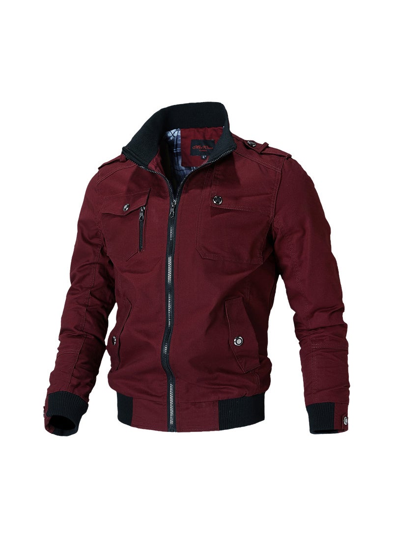 Cross-border new mens tough guy army fan jacket plus size windbreaker mens wash cotton collar coat wholesale 03 Red 