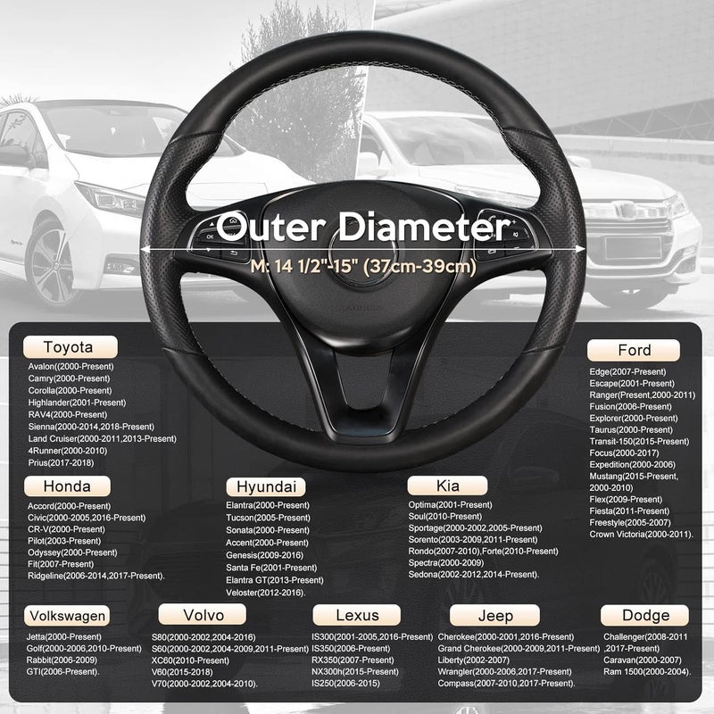 SEG Direct Car Steering Wheel Cover for All Standard-Size Steering Wheels with 14 1/2 inches - 15 inches Outer Diameter, Black Microfiber Leather - Image 5