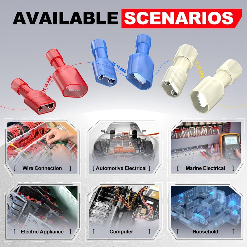 102pcs Nylon Spade Wire Connectors 22 10 AWG Fully Insulated Crimp Terminals Male Female Quick Connect Disconnect - Image 5