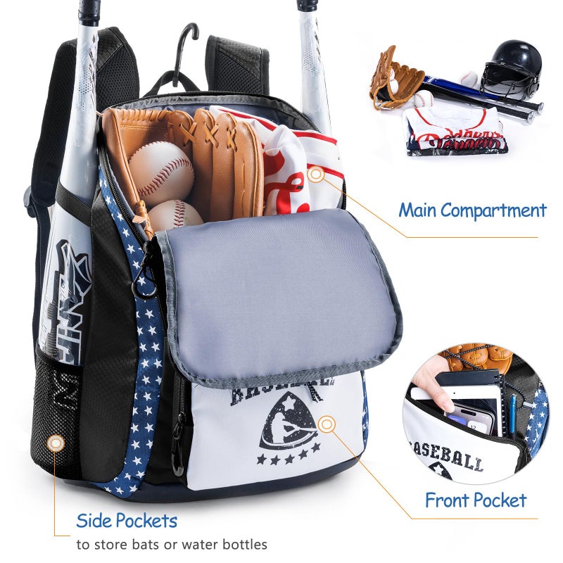 VIGEGARI Kids Baseball Bag for Boys 8-12 - Baseball Backpack for Boys 5-8 - Girls Softball Bag - Youth Baseball Bag for T-Ball, Softball Equipment, Baseball Gear, Bat Bag for Boys, Girls - Image 2