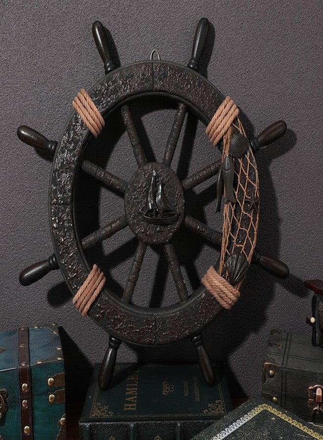 STOBAZA Wooden Wheel Mediterranean Wall Decor Nautical Decor 17.7in Boat Steering Wheel Coastal Wall Hanging Decor for Coastal Theme Interior Beach House Decoration - Image 4
