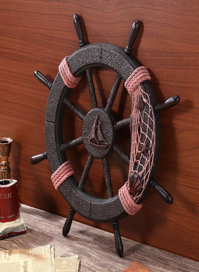 STOBAZA Wooden Wheel Mediterranean Wall Decor Nautical Decor 17.7in Boat Steering Wheel Coastal Wall Hanging Decor for Coastal Theme Interior Beach House Decoration - Image 3