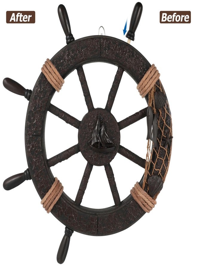 STOBAZA Wooden Wheel Mediterranean Wall Decor Nautical Decor 17.7in Boat Steering Wheel Coastal Wall Hanging Decor for Coastal Theme Interior Beach House Decoration - Image 5