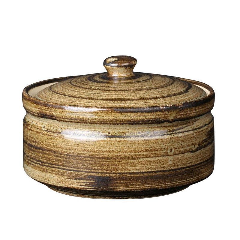 Caffeine Ceramic Handmade Dark Wooden Brown Serving Donga Casserole with lid (500 ml Small) Microwave Safe & Dishwasher Safe - Image 2