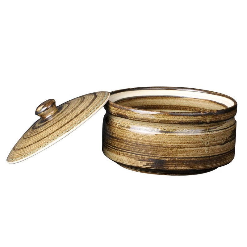 Caffeine Ceramic Handmade Dark Wooden Brown Serving Donga Casserole with lid (500 ml Small) Microwave Safe & Dishwasher Safe - Image 3