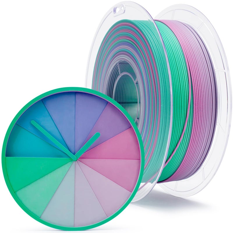 ZIRO 3D Printer Filament PLA, Fast Color Changing Filament Matte, Color Change by Length PLA, Fit Most FDM 3D Printers, Matte Finish Rainbow Material 1KG/ 2.2lbs Spool, Northern Lights - Image 1