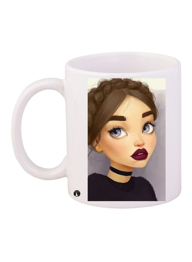 RYN Anime Girl Themed Coffee Mug White/Black/Brown 11ounce