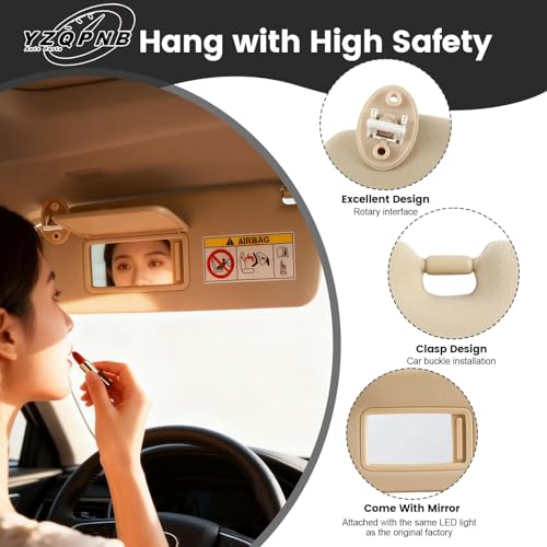 YZQPNB Sun Visor Compatible with 2009-2023 Toyota Land Cruiser Prado KDJ155/KDJ150 2010-2023 Lexus GX460 with Makeup Mirror Front Left Driver Side Replaces 74320-0G030-A0(Beige) - Image 5
