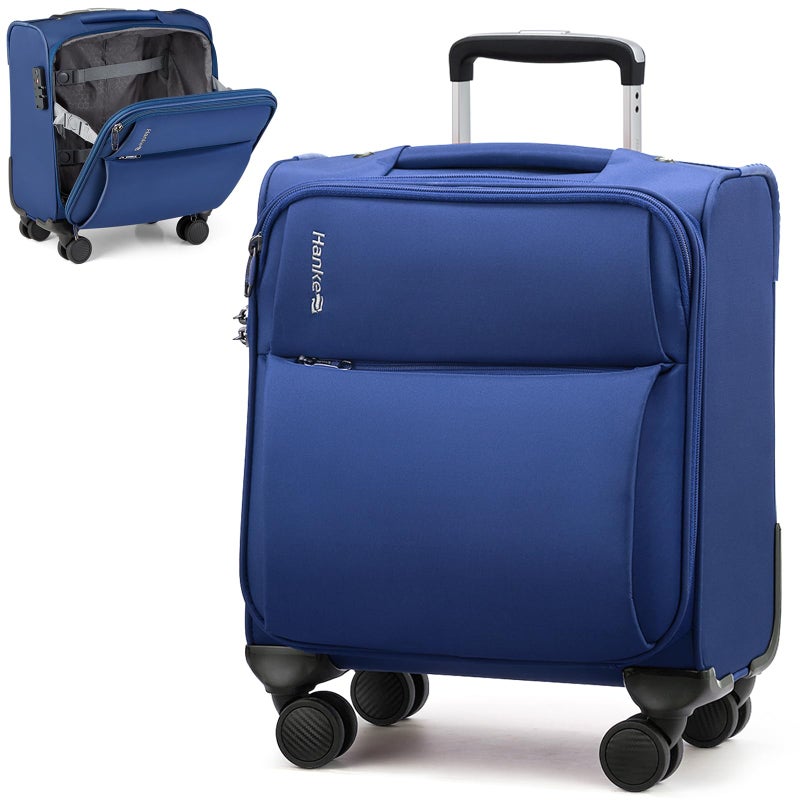 Hanke 16 Inch Underseat Carry On Luggage with Spinner Wheels Airline Approved, Small Rolling Suitcase Softside Underseater Lightweight TSA Travel Roller Suitcase Carry-On Bag(Blue) - Image 1