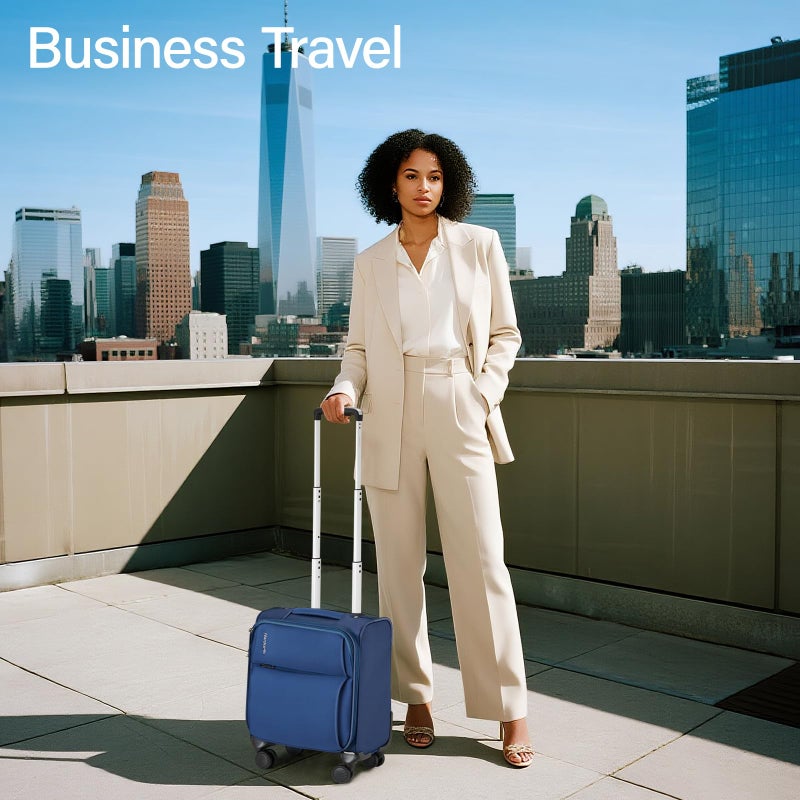 Hanke 16 Inch Underseat Carry On Luggage with Spinner Wheels Airline Approved, Small Rolling Suitcase Softside Underseater Lightweight TSA Travel Roller Suitcase Carry-On Bag(Blue) - Image 2