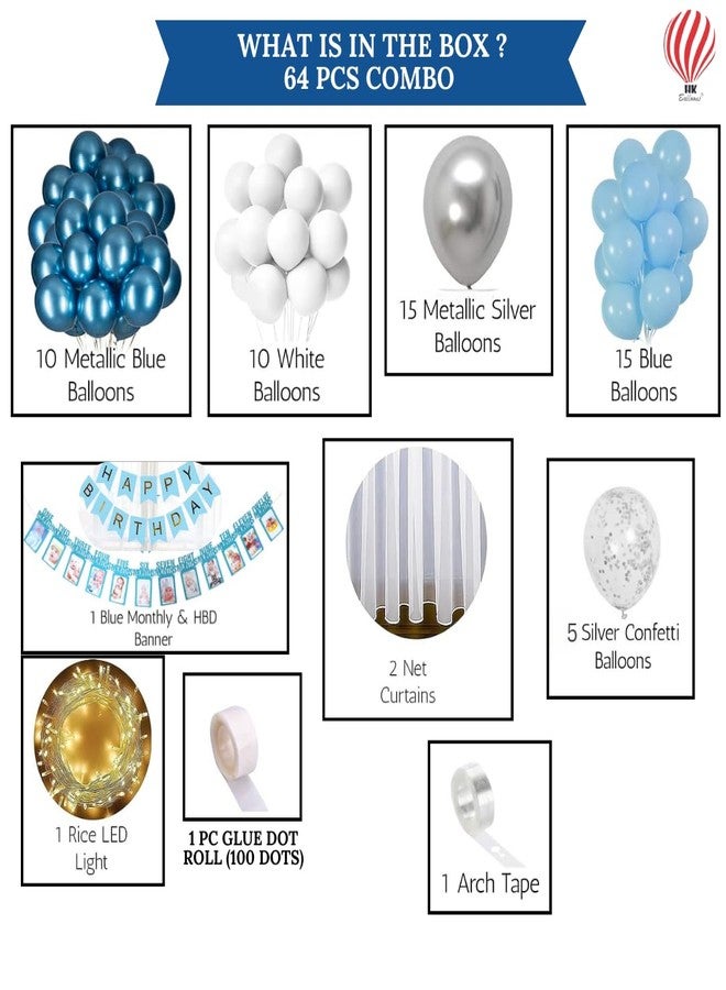 HK Balloons 64 Piece Blue 1st Happy Birthday Combo Set with White Net Curtain Cloth Decorations for a Blue-Themed Birthday Celebrations for boys 1st birthday decorations - Image 2