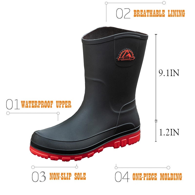 IQAXC Waterproof Garden Rain Boots for Men Breathable Lightweight Mid Calf Deck Fishing Outdoor Slip Resistant Shoes, 388 Red 43 - Image 4