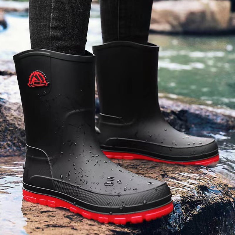 IQAXC Waterproof Garden Rain Boots for Men Breathable Lightweight Mid Calf Deck Fishing Outdoor Slip Resistant Shoes, 388 Red 43 - Image 3