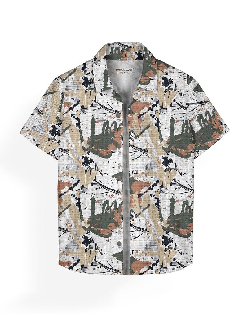 HELLCAT Trendy Regular Fit Printed Causal Half Sleeve Shirt for Boys Beige 3-4 Years - Image 1