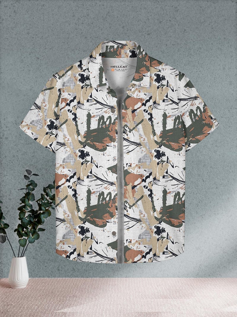 HELLCAT Trendy Regular Fit Printed Causal Half Sleeve Shirt for Boys Beige 3-4 Years - Image 2