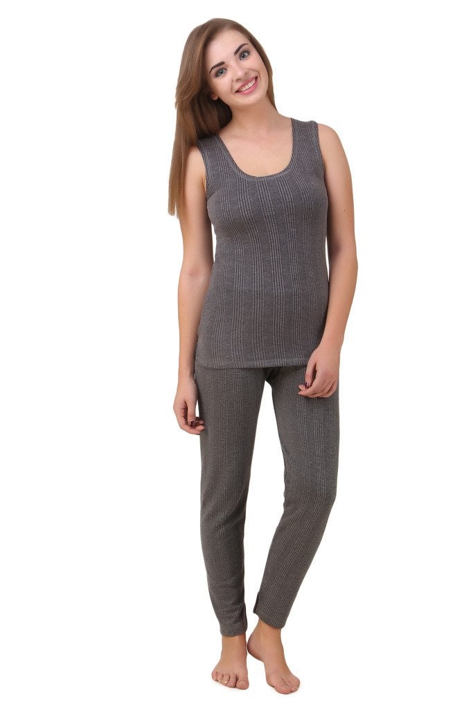 HAP Women's Quilted Thermal Set : Sleeveless Top + Trouser (Dark Grey) - Image 1