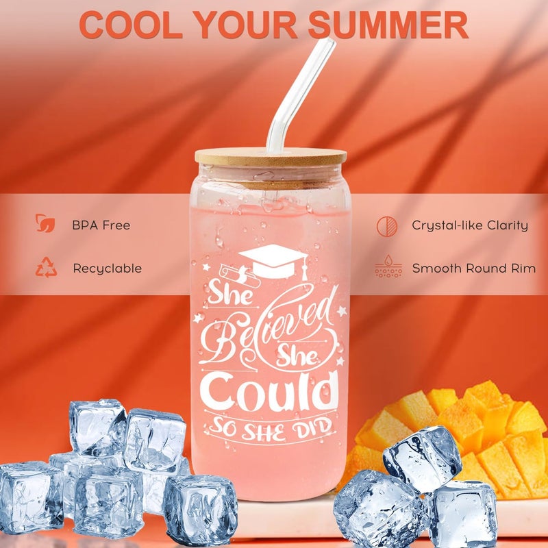 Frerdui Graduation Gifts, Graduation Gifts for Her 2023 - She Believed She Could So She Did - College Student Gifts New Job Gift Graduated Women Congratulations Gifts, Class of 2023-18Oz Can Glass - Image 4