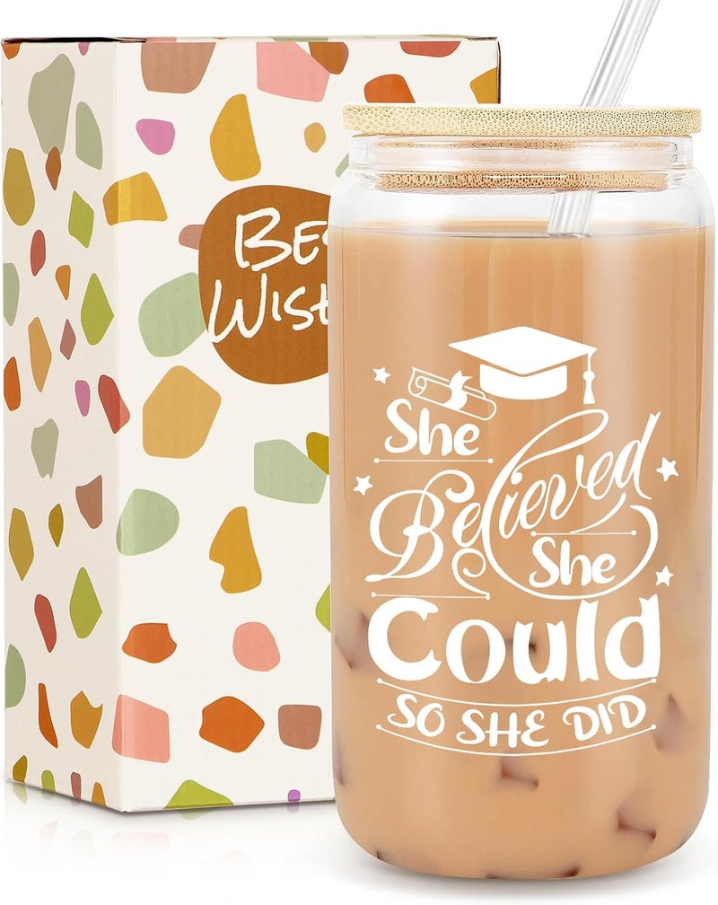 Frerdui Graduation Gifts, Graduation Gifts for Her 2023 - She Believed She Could So She Did - College Student Gifts New Job Gift Graduated Women Congratulations Gifts, Class of 2023-18Oz Can Glass - Image 1