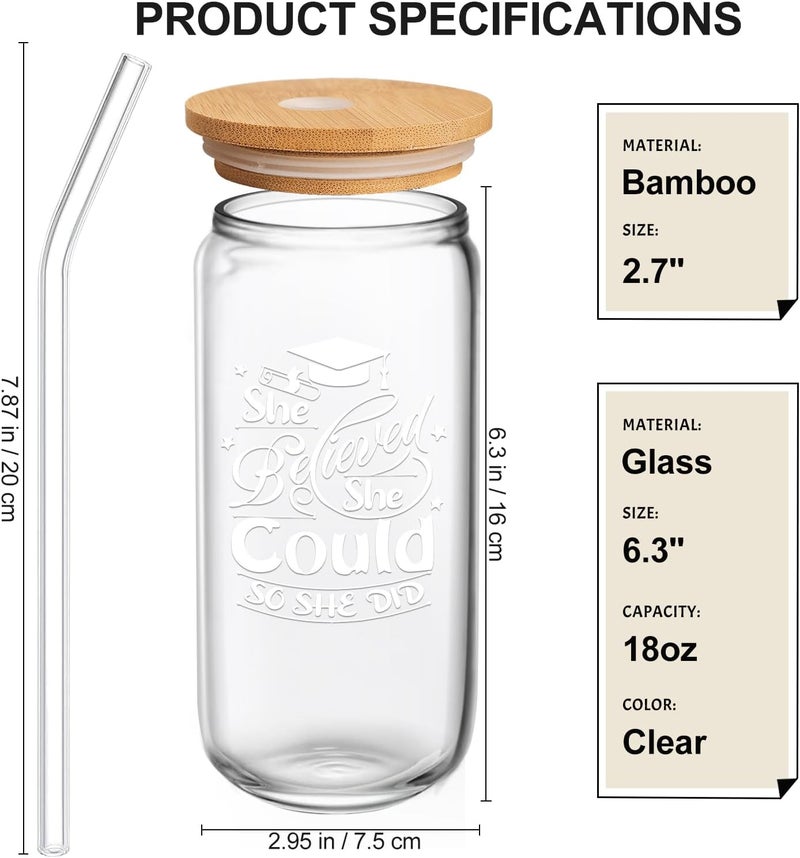 Frerdui Graduation Gifts, Graduation Gifts for Her 2023 - She Believed She Could So She Did - College Student Gifts New Job Gift Graduated Women Congratulations Gifts, Class of 2023-18Oz Can Glass - Image 2
