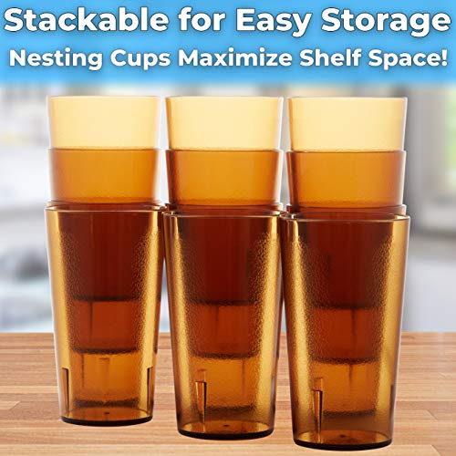 Avant Grub Restaurant Grade, BPA-Free 12oz Amber Plastic Cups 12pk. Super Durable, Break Resistant Drinking Glasses for Cafe, Party, Catering. Reusable, Stackable Tumblers with Textured Grip Design - Image 5