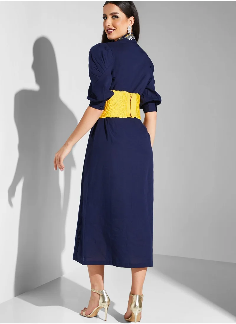 Threadz by Ajooni Keyhole Neck Puff Sleeve Dress
