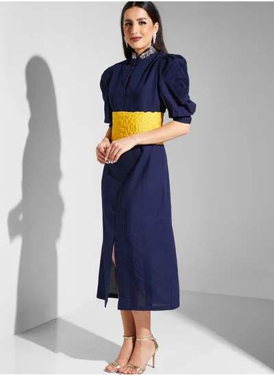 Threadz by Ajooni Keyhole Neck Puff Sleeve Dress