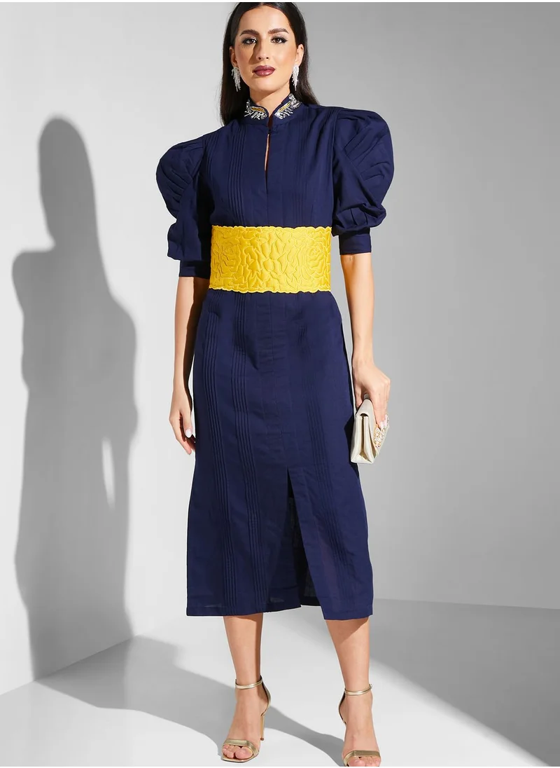 Threadz by Ajooni Keyhole Neck Puff Sleeve Dress