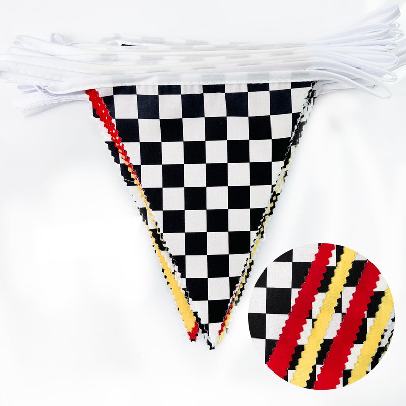 pinkblume 32Ft Racing Car Party Decorations Red Yellow Black White Checkered Race Car Triangle Flag Pennant Banner Fabric Garland Streamer for Kids Birthday NASCAR Theme Party Baby Shower BBQ Bar Outdoor Decor - Image 2