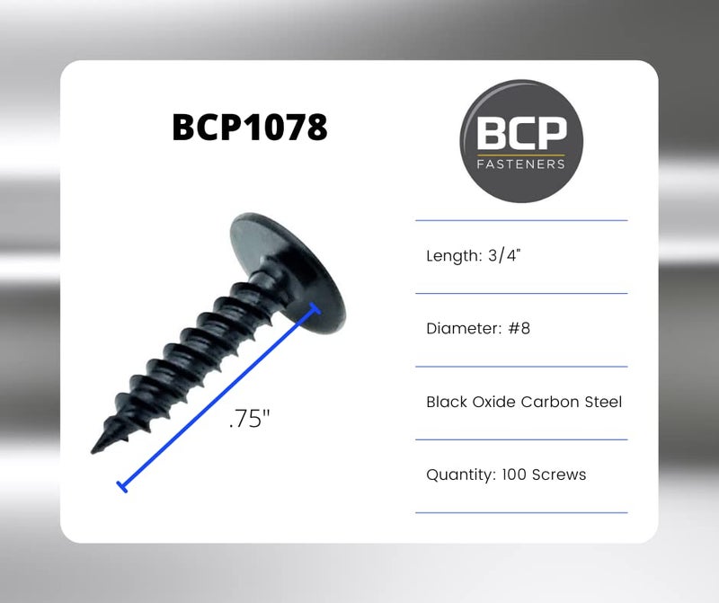 BCP Fasteners #8 x 3/4", 100 Qty Phillips Small Black Modified Truss Head Screws, Deep Thread Sharp Point, Carbon Steel Black Phosphate Coated Self-Tapping Screws for Wood & Metal (BCP1078) - Image 2
