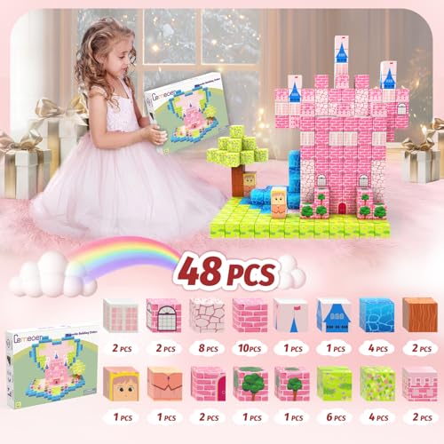 CEMECER Magnetic Blocks 48PCS 1in Princess Magnetic Building Blocks Toy for Kids Build Cubes Stacking Magnetic Tiles Sensory Montessori Construction Toys Boys Girls Christmas Birthday Gifts - Image 5
