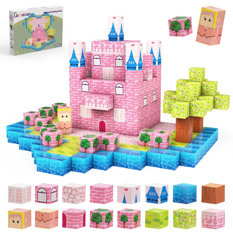 CEMECER Magnetic Blocks 48PCS 1in Princess Magnetic Building Blocks Toy for Kids Build Cubes Stacking Magnetic Tiles Sensory Montessori Construction Toys Boys Girls Christmas Birthday Gifts - Image 3