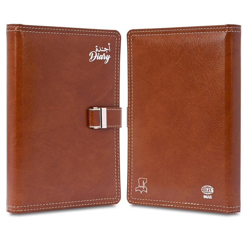 FIS مفكرة FIS 2026 A5، 148x210 مم، غلاف جلد مزود بحشوة من الجانبين، زوايا مدورة مع قفل مغناطيسي، عربي/إنجليزي، ورق إيطالي عاجي 70 جرام، غلاف بني، تصميم قفل 3-FSDI86AE26D03 - Image 2