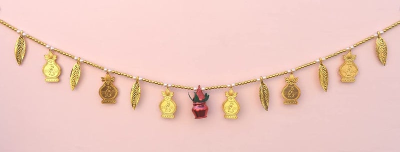 CREYENTESDiwali Door Toran Bandhanwar with Golden Kalash Coconut Golden Moti Design for Diwali Onam Navratri Newyear Decoration 315 Feet Small Kalash Nariyel