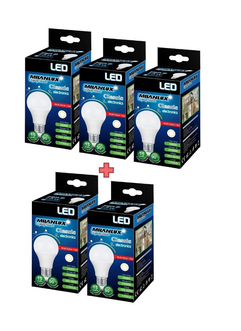 MILANLUX - Milanlux Led Bulb, Non-Dimmable , 1350 Lumen, Warm White (3000), 15W = 100W, E27 Base, Buy 3 Get 2 Free - Image 1
