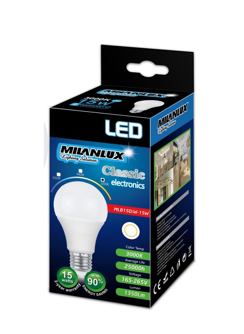 MILANLUX - Milanlux Led Bulb, Non-Dimmable , 1350 Lumen, Warm White (3000), 15W = 100W, E27 Base, Buy 3 Get 2 Free - Image 1