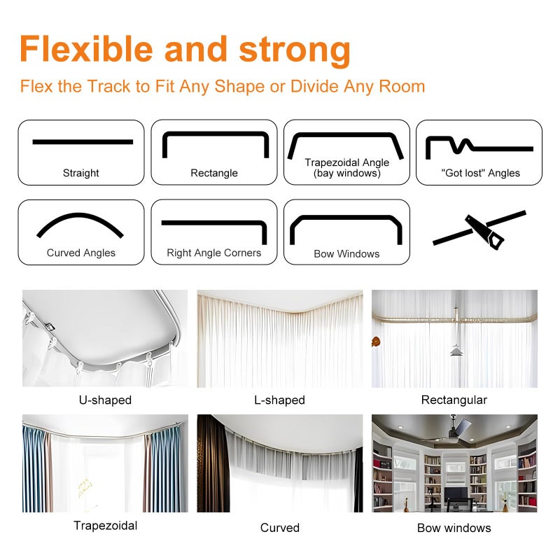 hoeflife Room Divider Curtains Flexible Ceiling Tracks Set Curtain Track Ceiling Mount Blackout Curtain for Living Room Bedroom Ceiling Curtain Rod Privacy Dividers Panels W100 x H96 Beige Drape & Black Rail - Image 5
