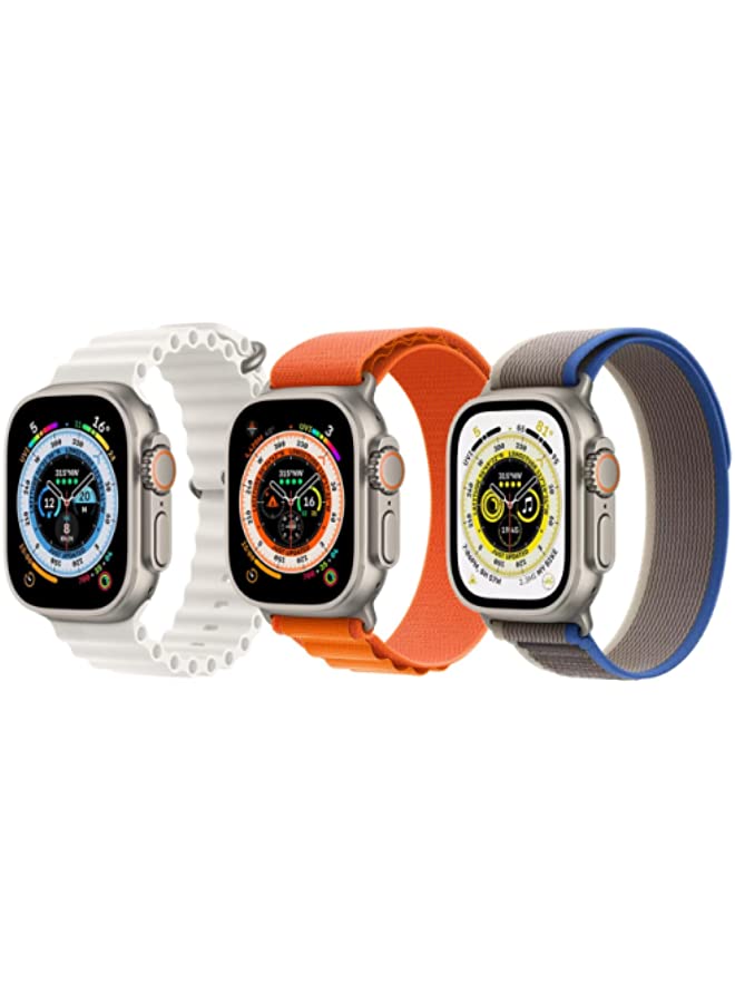 IAF Silicone Ocean Band Strap for Apple Watch Ultra 8 49mm Set of 3, Snow White, Orange, Blue/Grey