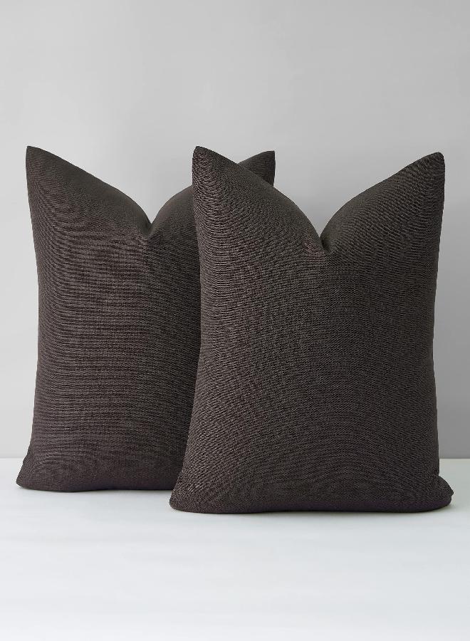 Mixhug Decorative Linen Throw Pillow Covers, Farmhouse Cushion Covers for Couch and Bed, Coffee Brown, 18 x 18 Inches, Set of 2 - Image 3