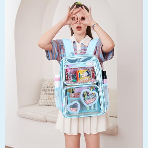 KIDNUO Clear Backpack for GirlsClear Bookbag Heavy Duty Transparent Backpacks for Stadium Events See Through Back Pack for Kindergarten Elementary Middle High School Blue - Image 3