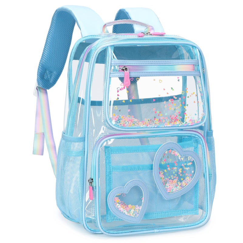 KIDNUO Clear Backpack for GirlsClear Bookbag Heavy Duty Transparent Backpacks for Stadium Events See Through Back Pack for Kindergarten Elementary Middle High School Blue - Image 2