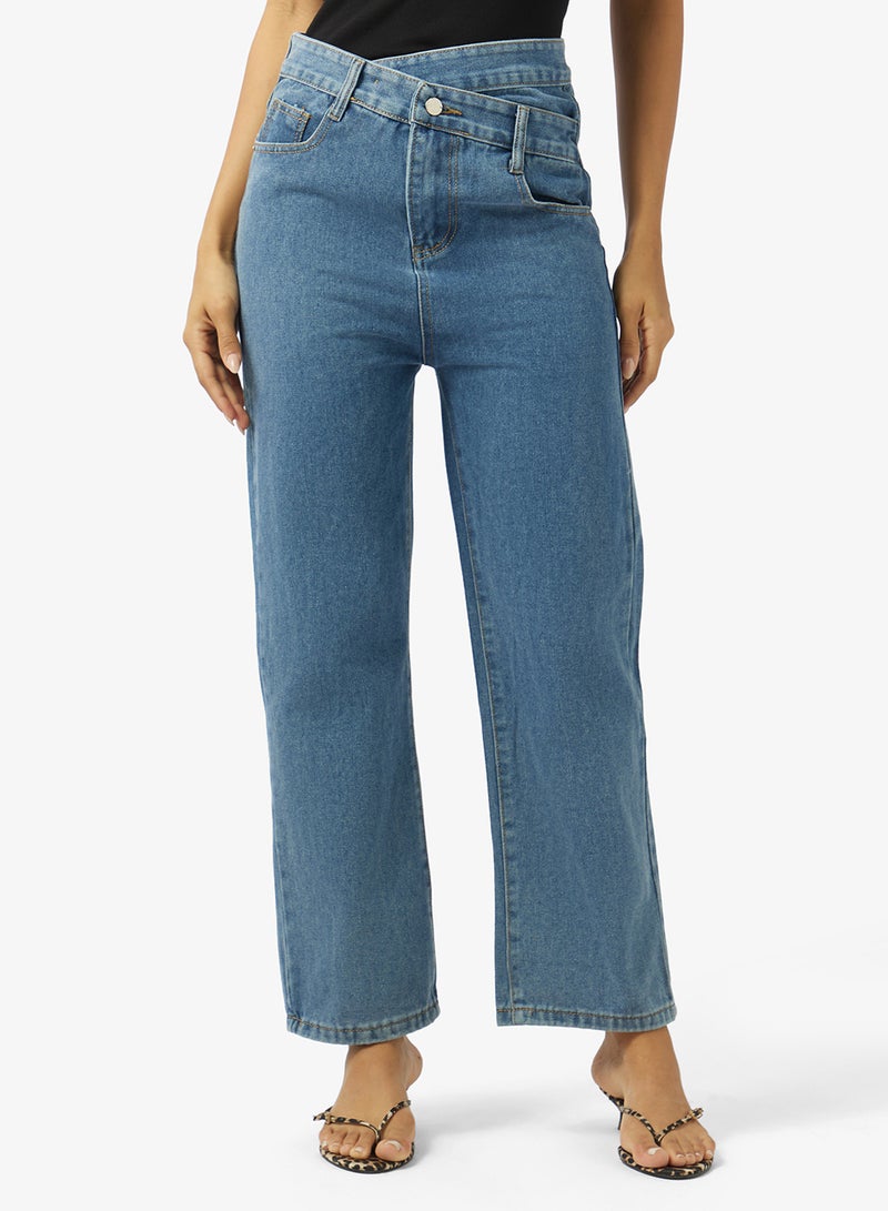 Ginger High Rise Overlap Waist Detail Straight Fit Jeans - Image 1