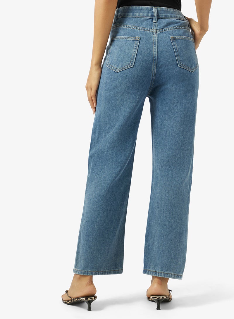 Ginger High Rise Overlap Waist Detail Straight Fit Jeans - Image 3