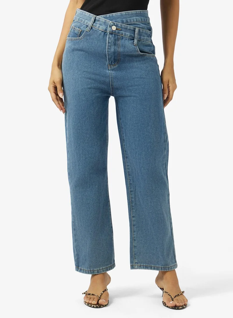 Ginger High Rise Overlap Waist Detail Straight Fit Jeans