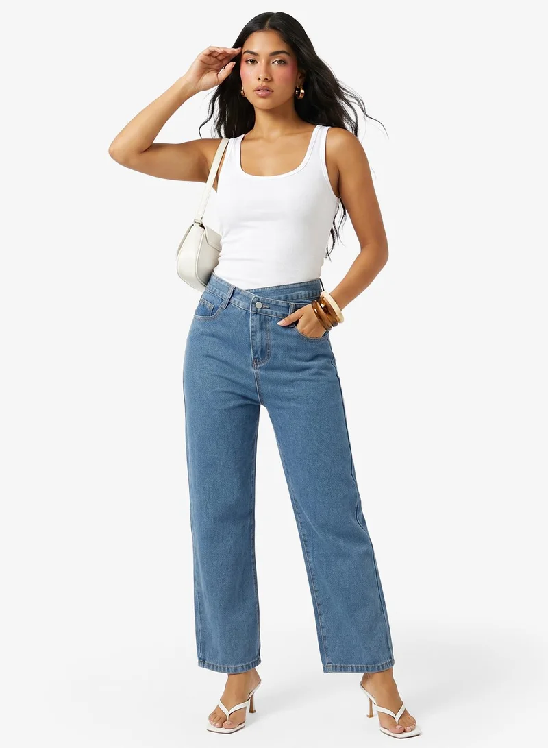 Ginger High Rise Overlap Waist Detail Straight Fit Jeans