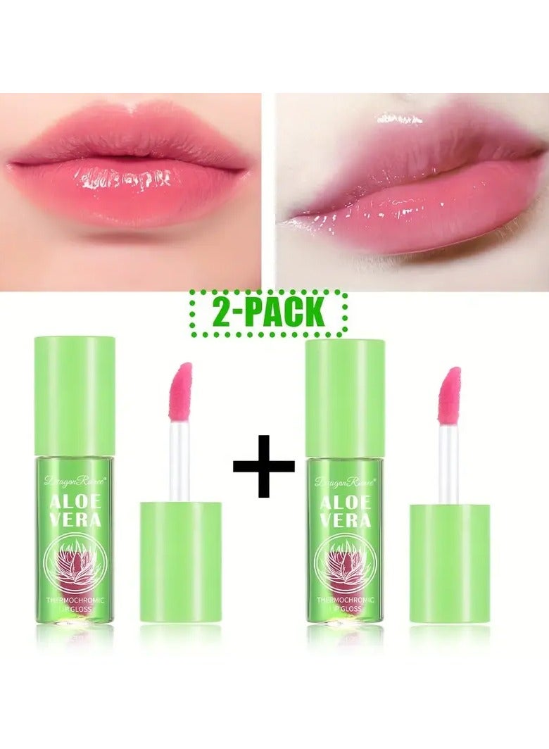 Dragon Ranee لمعان الشفاه المتغير اللون من الألوة فيرا، مرطب ومغذي غير لاصق، لمسة شفاه طويلة الأمد ومقاومة للماء، أحمر شفاه سائل شفاف يتغير لونه حسب درجة الحرارة، مستحضرات العناية اليومية بالشفاه هدايا عيد الحب تحتوي على سكوالان نباتي - Image 1